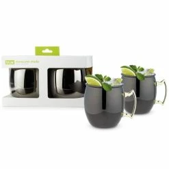 Mule Mug Stainless Steel, Black and Gold, Holds 16 oz. Cocktail Drinkware (Set of 2) by True
