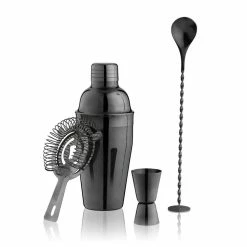True Barware Set Cocktail Bar Tools with Cobbler Shaker with Lid, Double Jigger, Muddler Bar Spoon, Hawthorne Strainer
