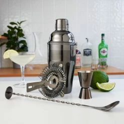True Barware Set Cocktail Bar Tools with Cobbler Shaker with Lid, Double Jigger, Muddler Bar Spoon, Hawthorne Strainer -Bar Accessories Sales cocktail sets 8175 fa 1000