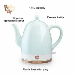 Pinky Up Noelle 1.5 L Ceramic Electric Tea Kettle, Mint, Rose Gold, Gooseneck Spout, Cordless Design by Pinky Up (Accessories) -Bar Accessories Sales cocktail sets 8312 1f 1000