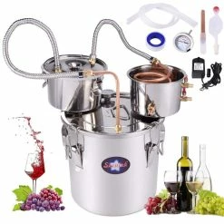 Alcohol Still 10 Gal. Stainless Steel Water Copper Alcohol Distiller Home Brewing Kit with Thumper Keg for DIY Wine by SEEUTEK
