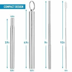 Zulay Silver Stainless Steel Collapsible Compact Straw with Case (1-Piece) by Zulay Kitchen -Bar Accessories Sales cocktail sets z tlscpc strw set 4f 1000
