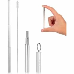 Zulay Silver Stainless Steel Collapsible Compact Straw with Case (1-Piece) by Zulay Kitchen