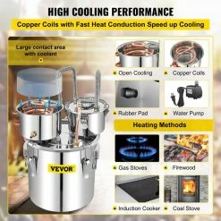 Alcohol Still 13.2Gal. Stainless Steel Water Alcohol Distiller Copper Tube Home Brewing Kit for DIY Brandy, Silver by VEVOR -Bar Accessories Sales cocktail sets zlqslntdbm50luifkv1 1f 1000