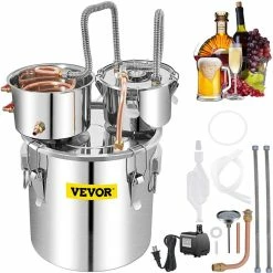 Alcohol Still 13.2Gal. Stainless Steel Water Alcohol Distiller Copper Tube Home Brewing Kit for DIY Brandy, Silver by VEVOR