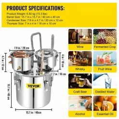 Alcohol Still 13.2Gal. Stainless Steel Water Alcohol Distiller Copper Tube Home Brewing Kit for DIY Brandy, Silver by VEVOR -Bar Accessories Sales cocktail sets zlqslntdbm50luifkv1 76 1000