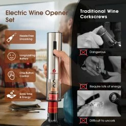 6-in-1 Black Electric Wine Bottle Opener Set Rechargeable Cordless Corkscrew Opener Set by Costway -Bar Accessories Sales costway wine openers eq10004 44 1000