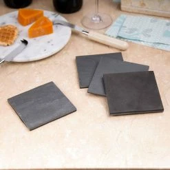 Natural Dark Gray Slate Coaster 4 in. x 4 in. (Set of 4) by Creative Home -Bar Accessories Sales creative home cocktail sets 73472 76 1000
