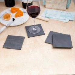 Natural Dark Gray Slate Coaster 4 in. x 4 in. (Set of 4) by Creative Home -Bar Accessories Sales creative home cocktail sets 73472 fa 1000