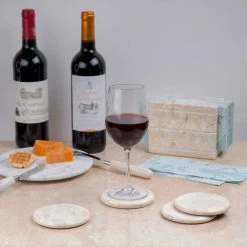 Natural Champagne Marble Set of 4-Pieces Round Coaster, 4 in. Dia. for Fine Dining Dinner Table Service by Creative Home -Bar Accessories Sales creative home cocktail sets 74698 44 1000