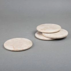 Natural Champagne Marble Set of 4-Pieces Round Coaster, 4 in. Dia. for Fine Dining Dinner Table Service by Creative Home -Bar Accessories Sales creative home cocktail sets 74698 4f 1000