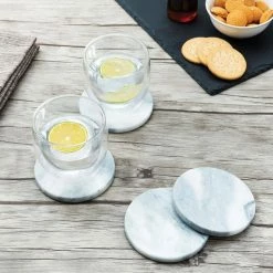 White Polished Marble Drink Coasters with Holder (Set of 4) by Fox Run -Bar Accessories Sales fox run cocktail sets 48778 31 1000