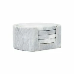 White Polished Marble Drink Coasters with Holder (Set of 4) by Fox Run -Bar Accessories Sales fox run cocktail sets 48778 4f 1000