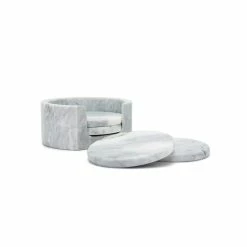 White Polished Marble Drink Coasters with Holder (Set of 4) by Fox Run