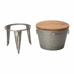 26.29 in. H Gray Galvanized Beverage Tub with Metal Stand or Accent Table with Firwood Lid by Glitzhome -Bar Accessories Sales glitzhome ice buckets 2003800001 1f 1000
