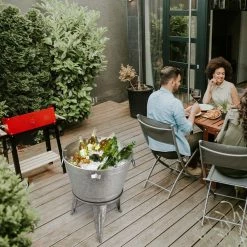 26.29 in. H Gray Galvanized Beverage Tub with Metal Stand or Accent Table with Firwood Lid by Glitzhome -Bar Accessories Sales glitzhome ice buckets 2003800001 31 1000