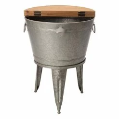 26.29 in. H Gray Galvanized Beverage Tub with Metal Stand or Accent Table with Firwood Lid by Glitzhome -Bar Accessories Sales glitzhome ice buckets 2003800001 4f 1000