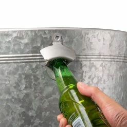 26.29 in. H Gray Galvanized Beverage Tub with Metal Stand or Accent Table with Firwood Lid by Glitzhome -Bar Accessories Sales glitzhome ice buckets 2003800001 76 1000