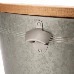 26.29 in. H Gray Galvanized Beverage Tub with Metal Stand or Accent Table with Firwood Lid by Glitzhome -Bar Accessories Sales glitzhome ice buckets 2003800001 fa 1000