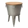 26.29 in. H Gray Galvanized Beverage Tub with Metal Stand or Accent Table with Firwood Lid by Glitzhome