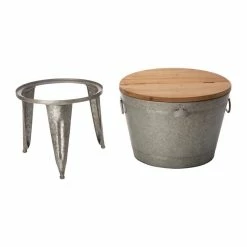 26.29 in. H Gray Galvanized Beverage Tub with Metal Stand or Accent Table with Firwood Lid by Glitzhome -Bar Accessories Sales glitzhome ice buckets gh2003800001 76 1000