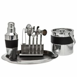 9-Piece Black Leather Bar Set by Godinger