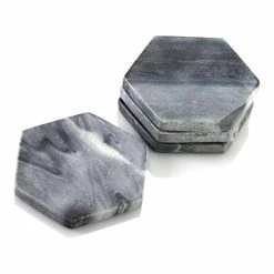 Hexagon 4-Pieces Grey Marble Coasters by Mascot Hardware
