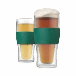 Host Freeze Beer Glasses, 16 ounce Freezer Gel Chiller Double Wall Plastic Frozen Pint Glass, Set of 2, Green