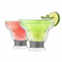 12 oz. Grey Freeze Stemless Margarita Glass Insulated Gel Chiller, Double Wall Froz.en Cocktail Cups (Set of 2) by HOST