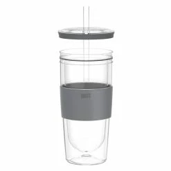Double Wall Insulated Freezable Drink Chilling Tumbler with Freezing Gel Glasses for Red and White Wine, Grey by HOST