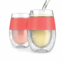 8.5 oz. Coral Wine Freeze Cooling Cup Double Wall Insulated Freezable Drink Chilling Tumbler, Wine Glasses (Set of 2) by HOST
