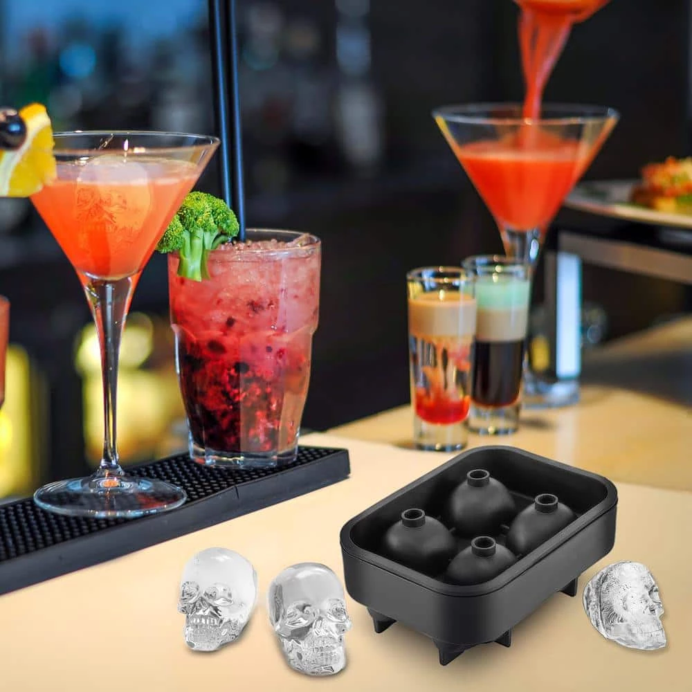 Skull Ice Cube Tray 4-Grid Skull Ice Ball Maker 1.6 in.x1.8 in. Each Flexible Black Silicone Ice Tray with Lid & Funnel by VEVOR 8 Skull Ice Cube Tray 4-Grid Skull Ice Ball Maker 1.6 in.x1.8 in. Each Flexible Black Silicone Ice Tray with Lid & Funnel by VEVOR - Image 8