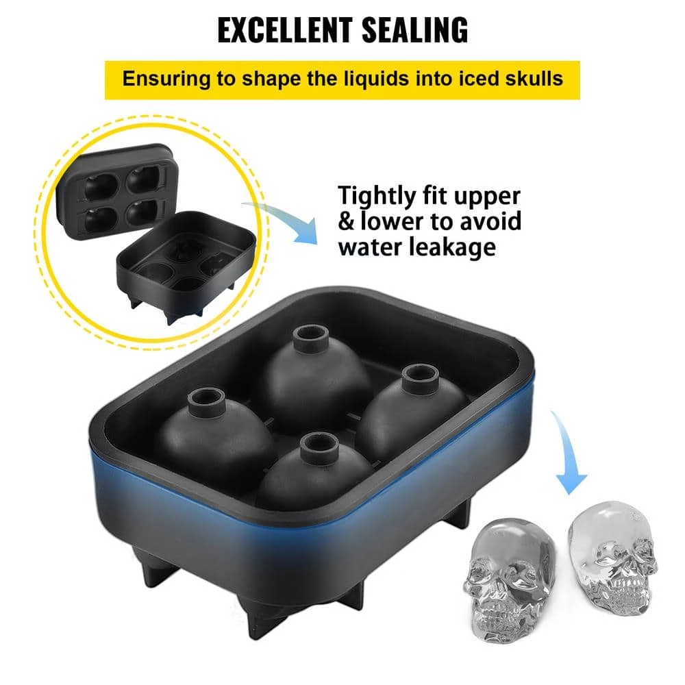 Skull Ice Cube Tray 4-Grid Skull Ice Ball Maker 1.6 in.x1.8 in. Each Flexible Black Silicone Ice Tray with Lid & Funnel by VEVOR 5 Skull Ice Cube Tray 4-Grid Skull Ice Ball Maker 1.6 in.x1.8 in. Each Flexible Black Silicone Ice Tray with Lid & Funnel by VEVOR - Image 5