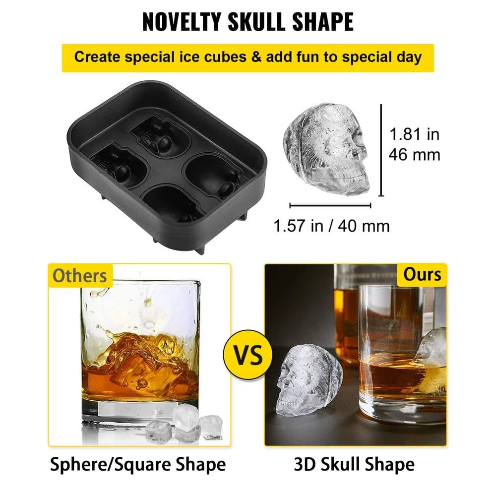 Skull Ice Cube Tray 4-Grid Skull Ice Ball Maker 1.6 in.x1.8 in. Each Flexible Black Silicone Ice Tray with Lid & Funnel by VEVOR 3 Skull Ice Cube Tray 4-Grid Skull Ice Ball Maker 1.6 in.x1.8 in. Each Flexible Black Silicone Ice Tray with Lid & Funnel by VEVOR - Image 3