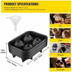 Skull Ice Cube Tray 4-Grid Skull Ice Ball Maker 1.6 in.x1.8 in. Each Flexible Black Silicone Ice Tray with Lid & Funnel by VEVOR 14 Skull Ice Cube Tray 4-Grid Skull Ice Ball Maker 1.6 in.x1.8 in. Each Flexible Black Silicone Ice Tray with Lid & Funnel by VEVOR -Bar Accessories Sales ice trays bjljtbg4g00000001v0 76 1000