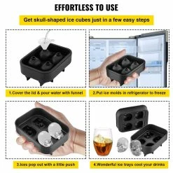 Skull Ice Cube Tray 4-Grid Skull Ice Ball Maker 1.6 in.x1.8 in. Each Flexible Black Silicone Ice Tray with Lid & Funnel by VEVOR 13 Skull Ice Cube Tray 4-Grid Skull Ice Ball Maker 1.6 in.x1.8 in. Each Flexible Black Silicone Ice Tray with Lid & Funnel by VEVOR -Bar Accessories Sales ice trays bjljtbg4g00000001v0 fa 1000