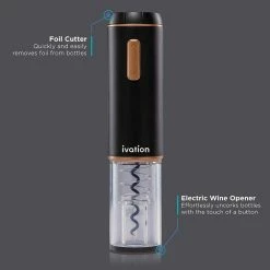 Wine Gift Set, Electric Corkscrew Wine Opener & Wine Foil Cutter, Black. by Ivation -Bar Accessories Sales ivation cocktail sets ivawbop6 fa 1000