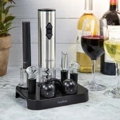 9-Piece Electric Wine Opener, Deluxe Set W/Wine Aerator Pourer, Stainless Steel by Ivation -Bar Accessories Sales ivation cocktail sets ivawgsall1 44 1000