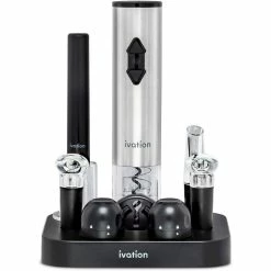 9-Piece Electric Wine Opener, Deluxe Set W/Wine Aerator Pourer, Stainless Steel by Ivation