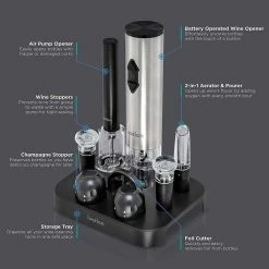 9-Piece Electric Wine Opener, Deluxe Set W/Wine Aerator Pourer, Stainless Steel by Ivation -Bar Accessories Sales ivation cocktail sets ivawgsall1 c3 1000