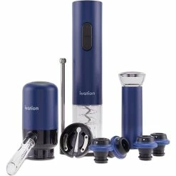 7-Piece Electric Wine Opener Blue Electric Bottle Opener Wine Gift Set by Ivation