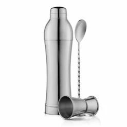 24 oz. Silver Stainless Steel 3-Piece Cocktail Shaker & Drink Mixer Set by JoyJolt