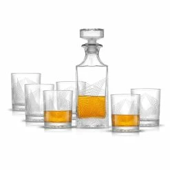 Gatsby Art Deco 7-Piece Glass Whiskey Decanter 27 oz. with stopper & Double Old Fashion 10 oz. Glasses Set by JoyJolt