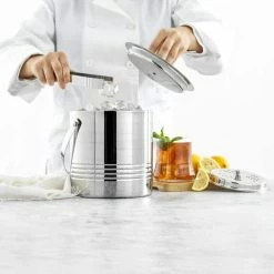 Double Wall 7.2 in. 3.17 qt. Stainless Steel Ice Bucket with Metal Lid, Strainer and Tongs by JoyJolt -Bar Accessories Sales joyjolt ice buckets ja10102 44 1000