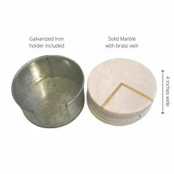 Round Natural White Marble Coasters with V Shaped Gold Accents : Set of 4 with Holder by Kauri -Bar Accessories Sales kauri cocktail sets uac 220778 4f 1000