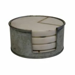 Round Natural White Marble Coasters with V Shaped Gold Accents : Set of 4 with Holder by Kauri -Bar Accessories Sales kauri cocktail sets uac 220778 c3 1000