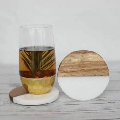 Natural White Marble and Mango Wood Coasters : Round Set of 4 with Holder by Kauri 9 Natural White Marble and Mango Wood Coasters : Round Set of 4 with Holder by Kauri -Bar Accessories Sales kauri cocktail sets uac 220786 1f 1000