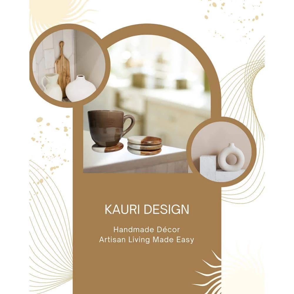 Natural White Marble and Mango Wood Coasters : Round Set of 4 with Holder by Kauri 6 Natural White Marble and Mango Wood Coasters : Round Set of 4 with Holder by Kauri - Image 6