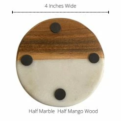 Natural White Marble and Mango Wood Coasters : Round Set of 4 with Holder by Kauri 8 Natural White Marble and Mango Wood Coasters : Round Set of 4 with Holder by Kauri -Bar Accessories Sales kauri cocktail sets uac 220786 4f 1000