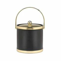 Sophisticates 3 Qt. Black w/Polished Brass Ice Bucket with Bale Handle, Metal Cover by Kraftware